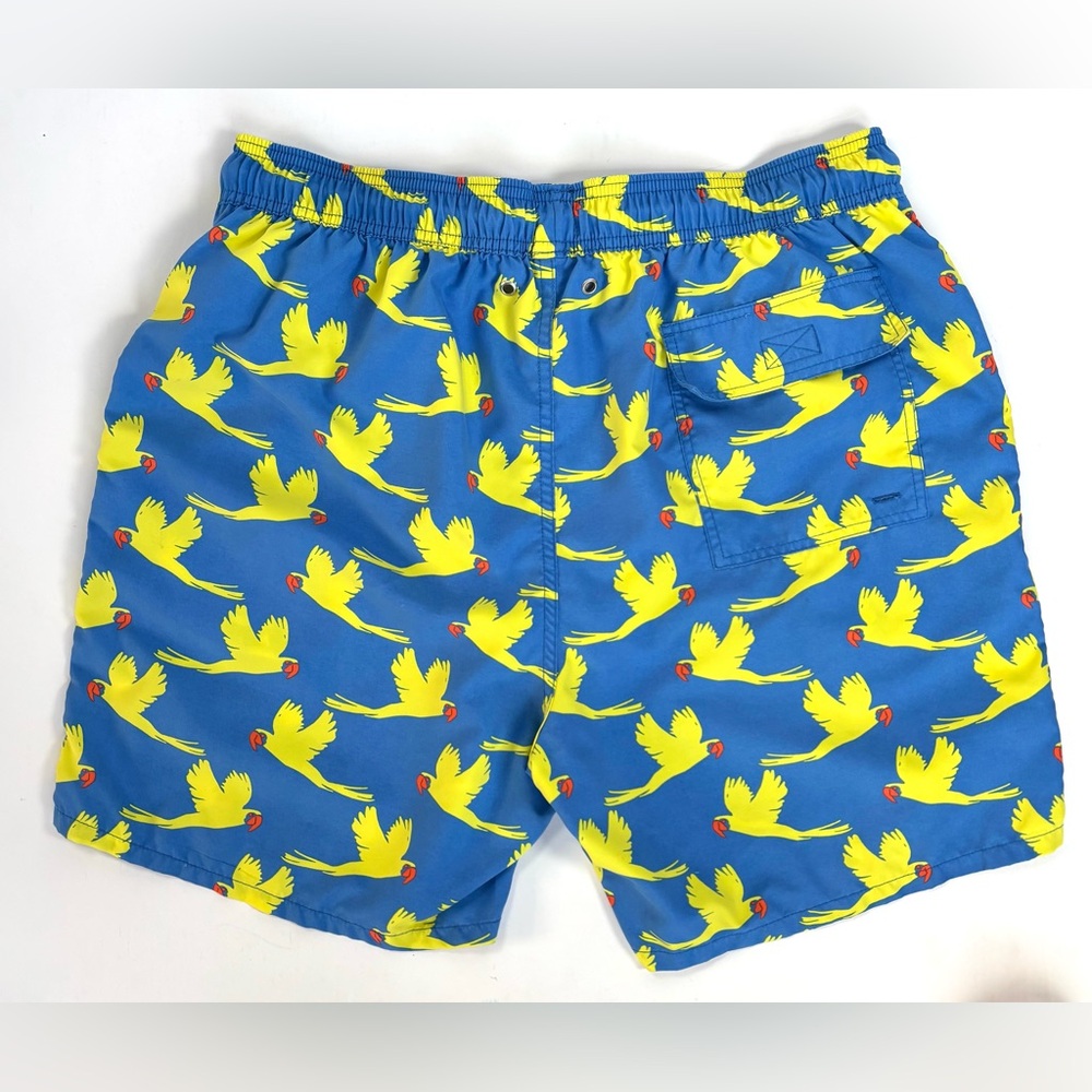 TOM & TEDDY Parrot Swim Trunks Board Shorts 7” Blue Yellow Size Large EUC - Picture 14 of 14
